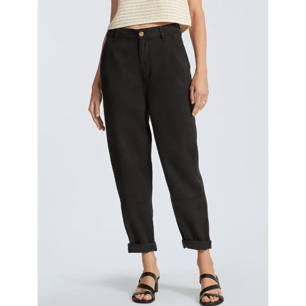 NEW Everlane 0 "THE TENCEL RELAXED CHINO" Pants Black High Waist Pleated